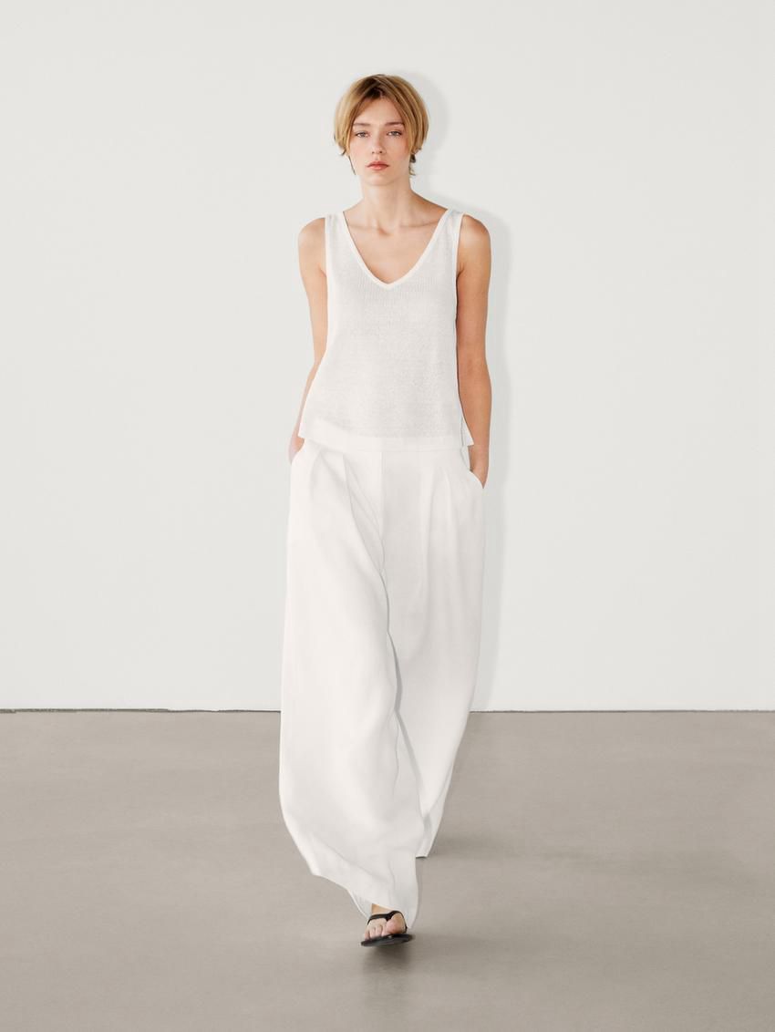 Massimo Dutti Linen Strappy Women Top Cream | US-WU1872493