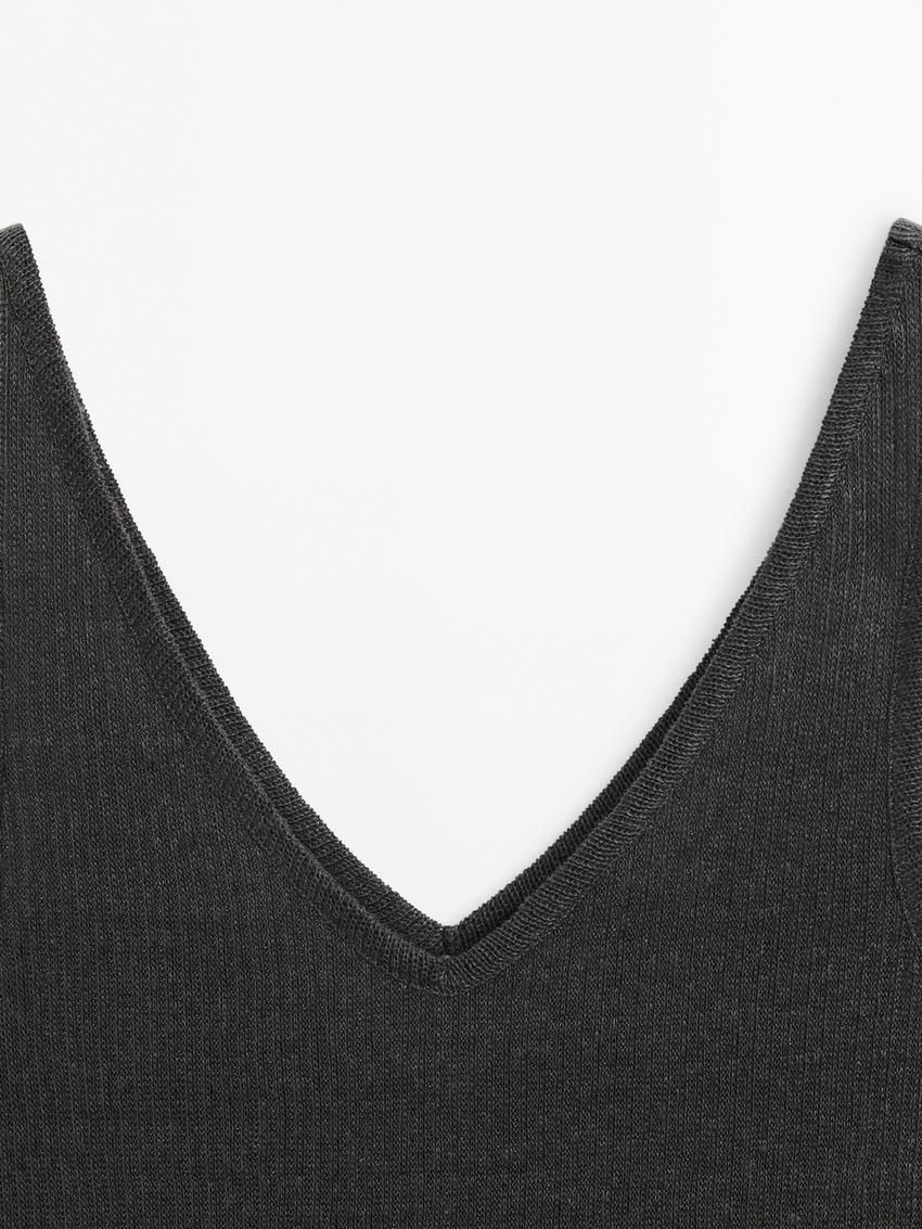 Massimo Dutti Linen Strappy Women Top Dark Grey | US-IB0739624