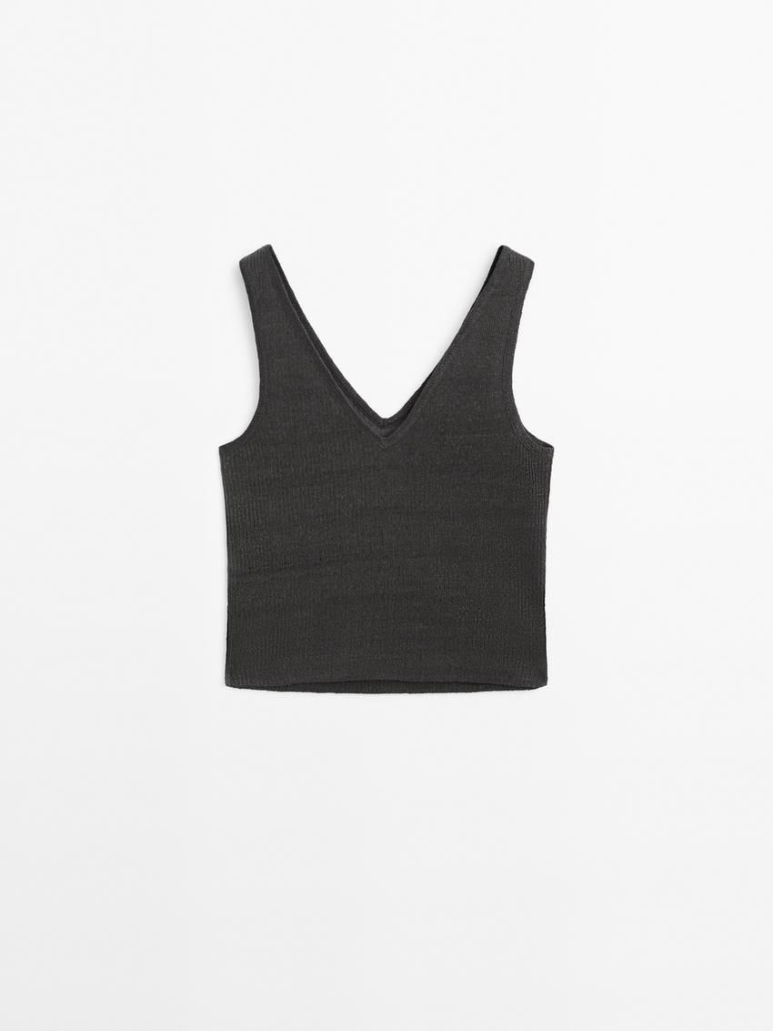 Massimo Dutti Linen Strappy Women Top Dark Grey | US-IB0739624