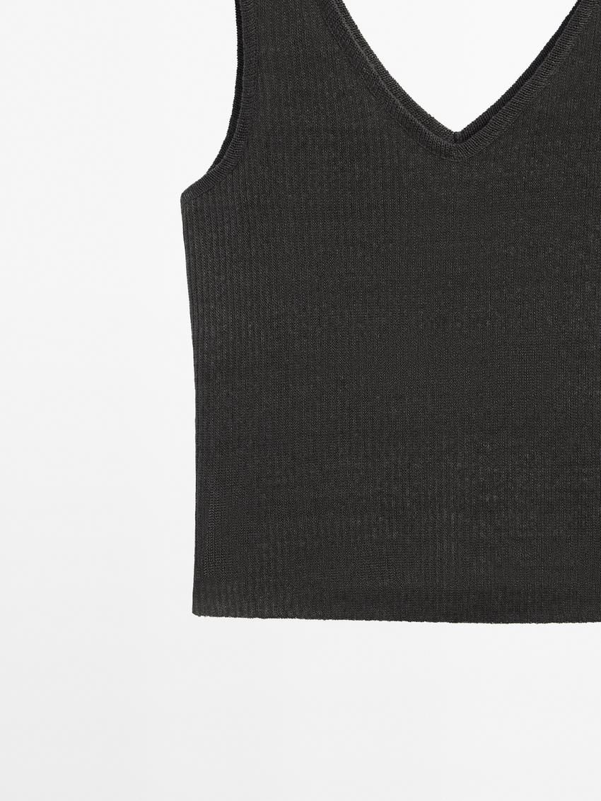 Massimo Dutti Linen Strappy Women Top Dark Grey | US-IB0739624