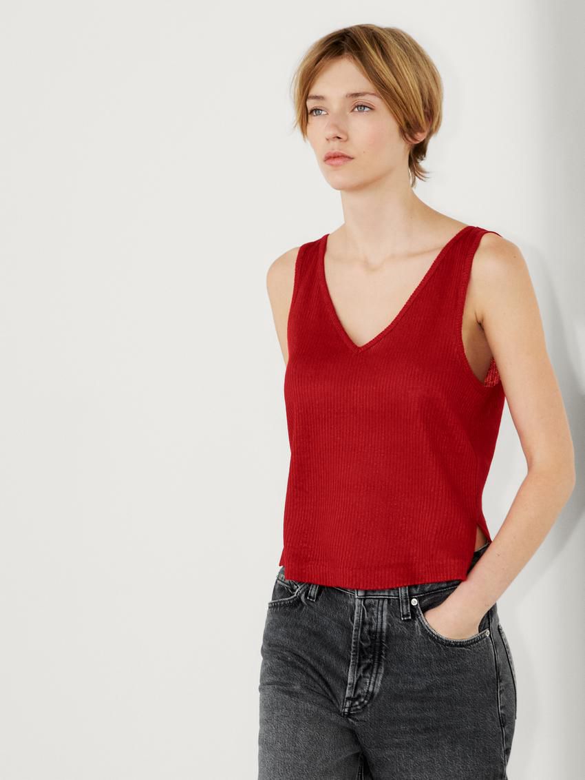 Massimo Dutti Linen Strappy Women Top Red | US-YJ5178240