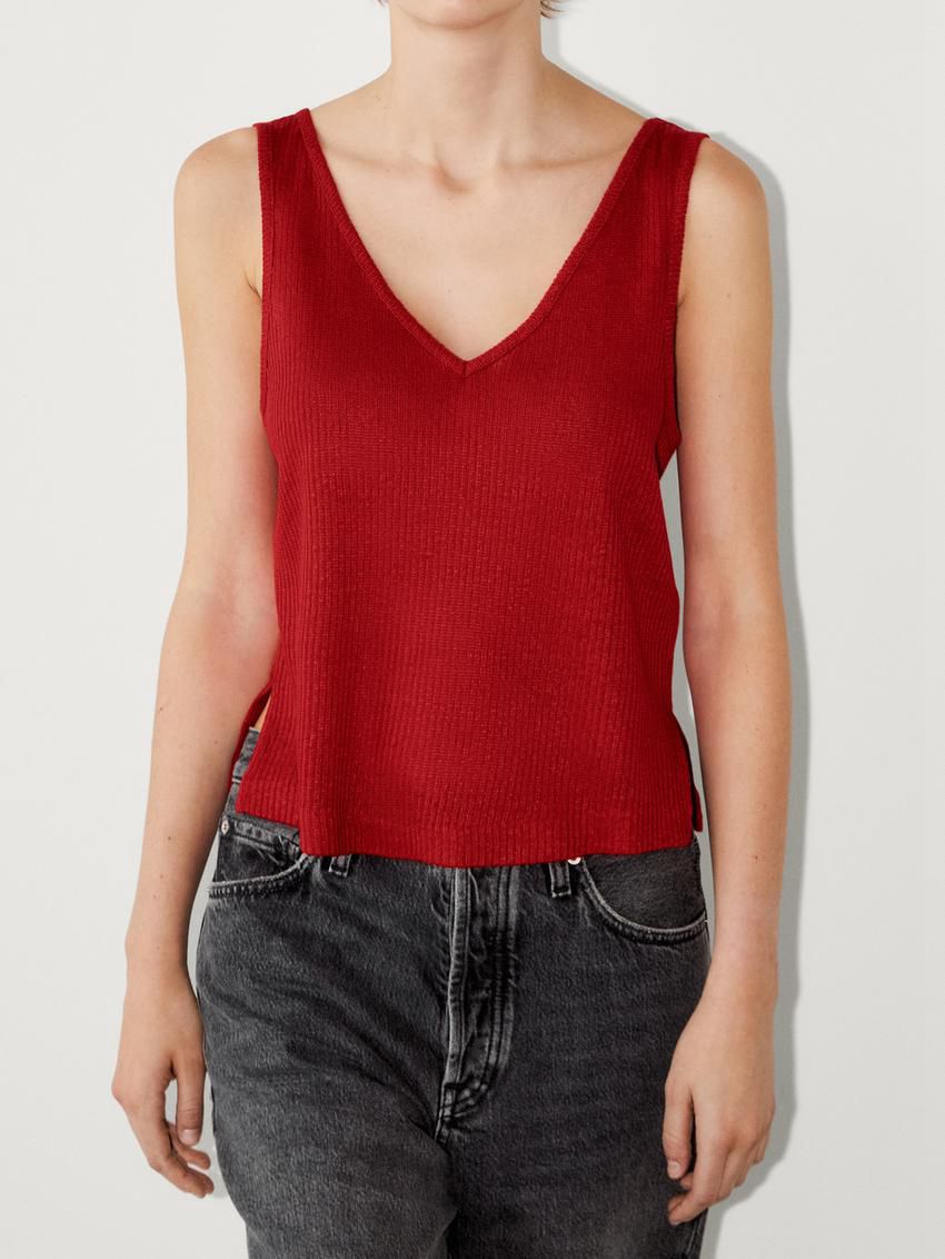 Massimo Dutti Linen Strappy Women Top Red | US-YJ5178240