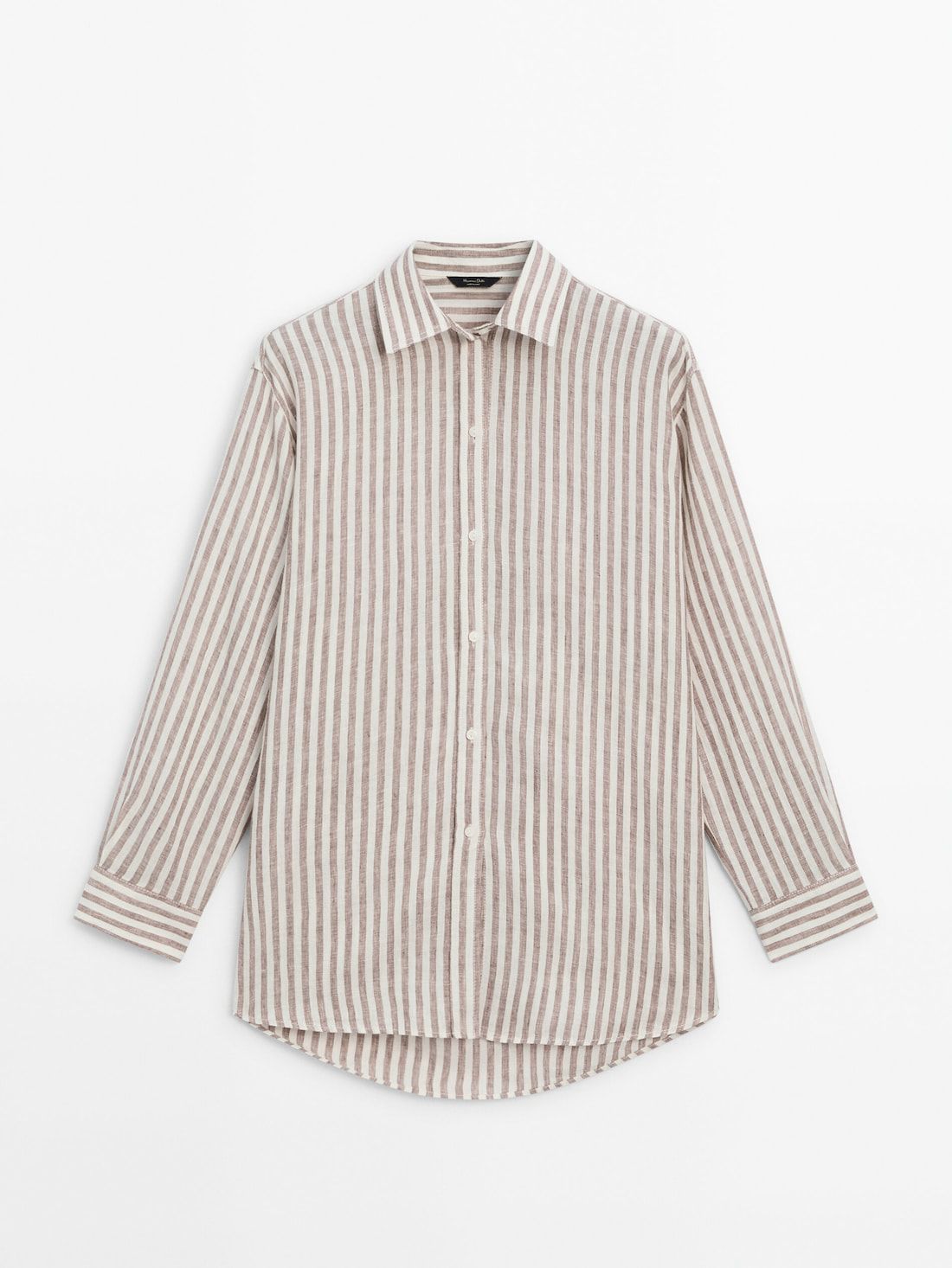 Massimo Dutti Linen Striped Oversize Women Blouse Chocolate / White | US-IJ2749685