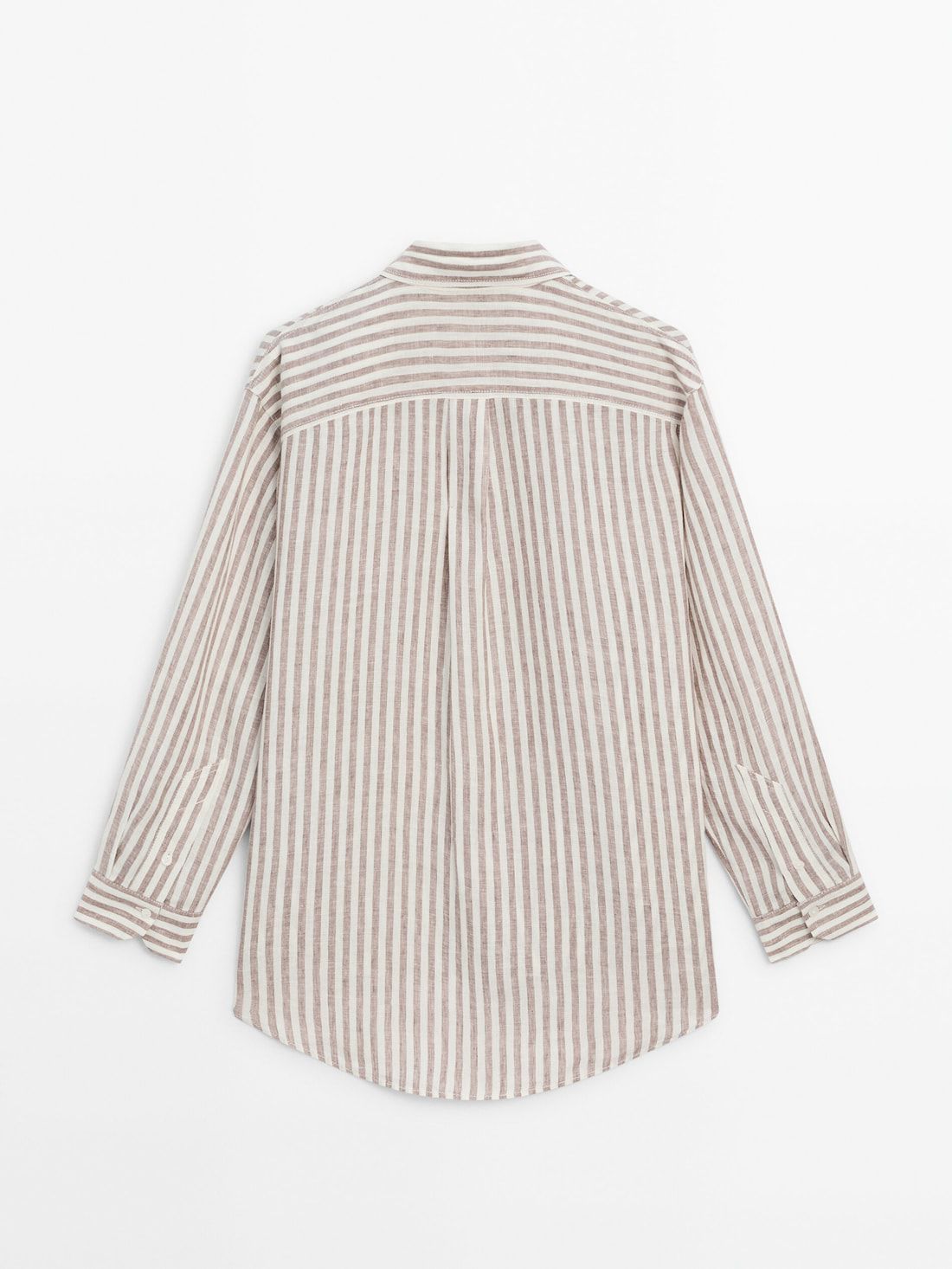 Massimo Dutti Linen Striped Oversize Women Blouse Chocolate / White | US-IJ2749685