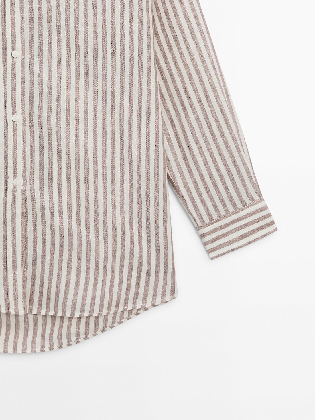 Massimo Dutti Linen Striped Oversize Women Blouse Chocolate / White | US-IJ2749685
