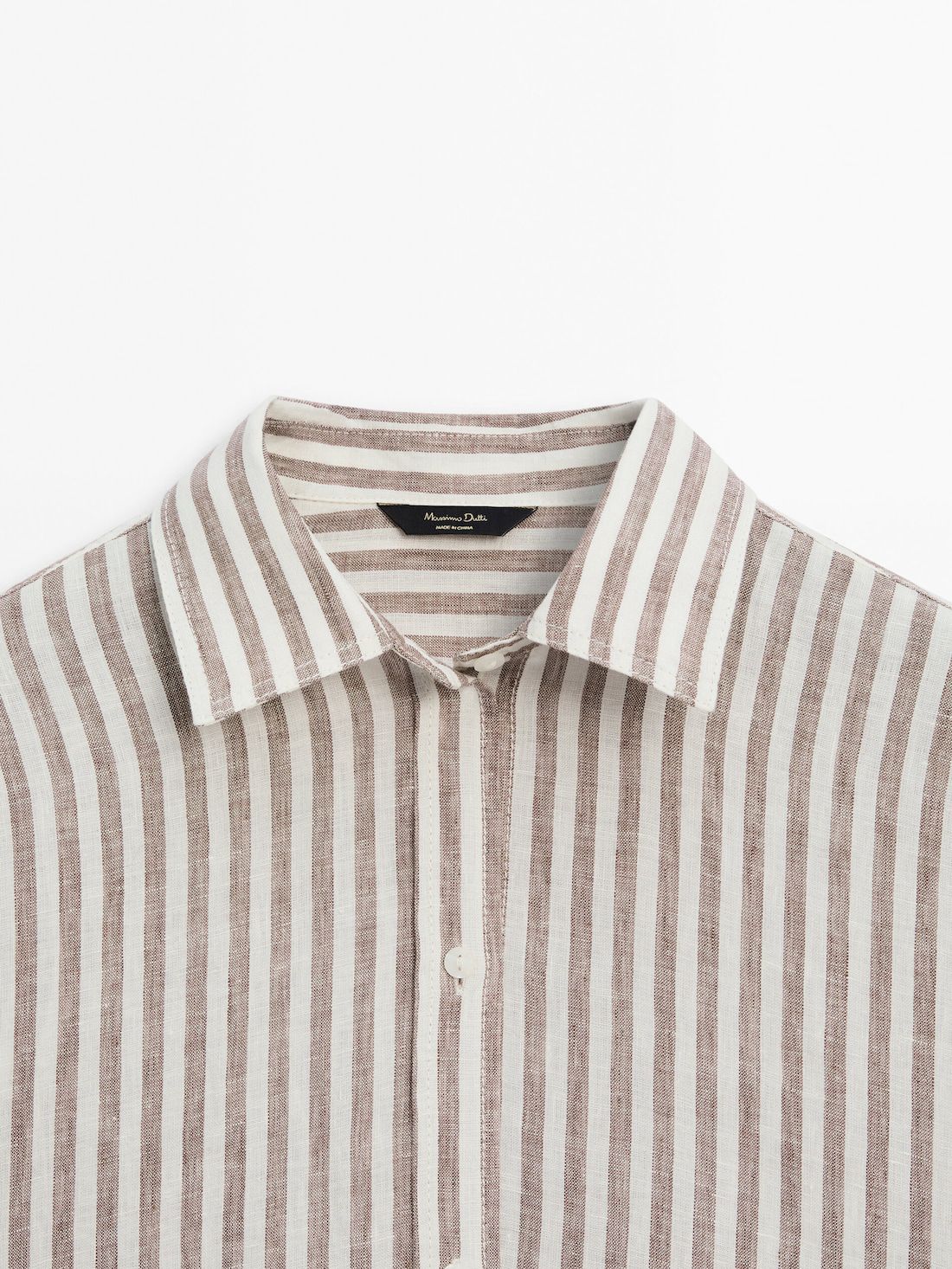 Massimo Dutti Linen Striped Oversize Women Blouse Chocolate / White | US-IJ2749685