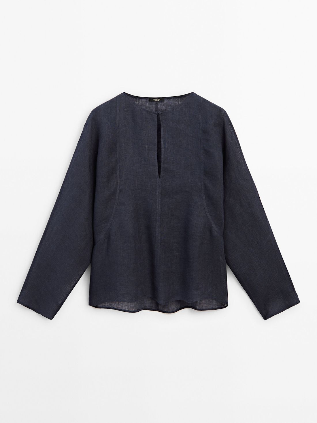 Massimo Dutti Linen V-neck Women Blouse Navy | US-UE7410298
