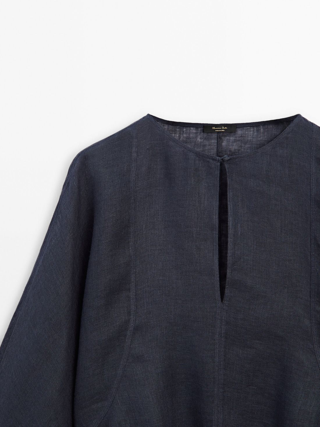 Massimo Dutti Linen V-neck Women Blouse Navy | US-UE7410298