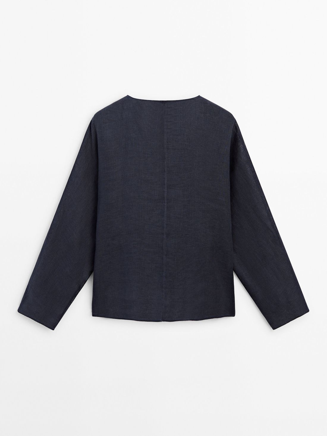 Massimo Dutti Linen V-neck Women Blouse Navy | US-UE7410298