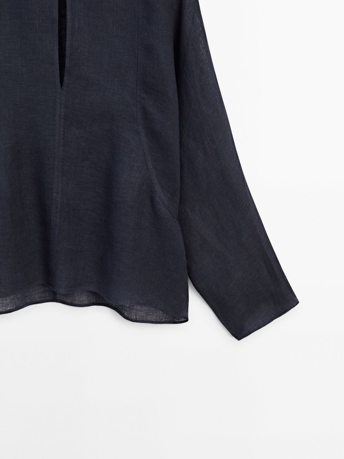 Massimo Dutti Linen V-neck Women Blouse Navy | US-UE7410298