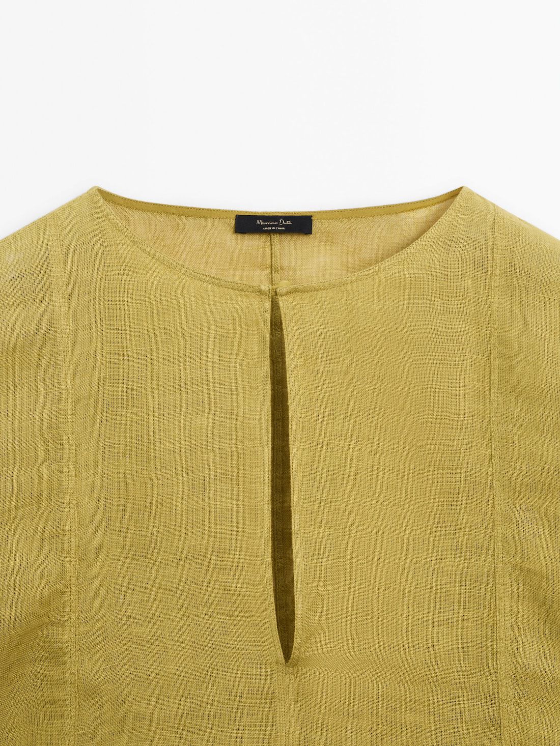 Massimo Dutti Linen V-neck Women Blouse Yellow | US-EL7468352