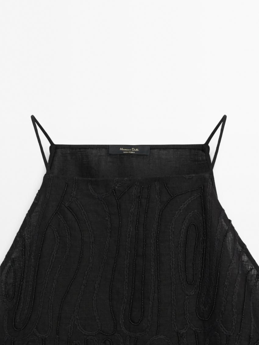 Massimo Dutti Linen With Embroidered Detail Women Top Black | US-UR6047312