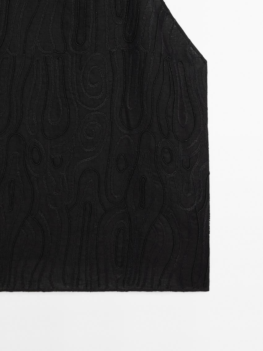 Massimo Dutti Linen With Embroidered Detail Women Top Black | US-UR6047312