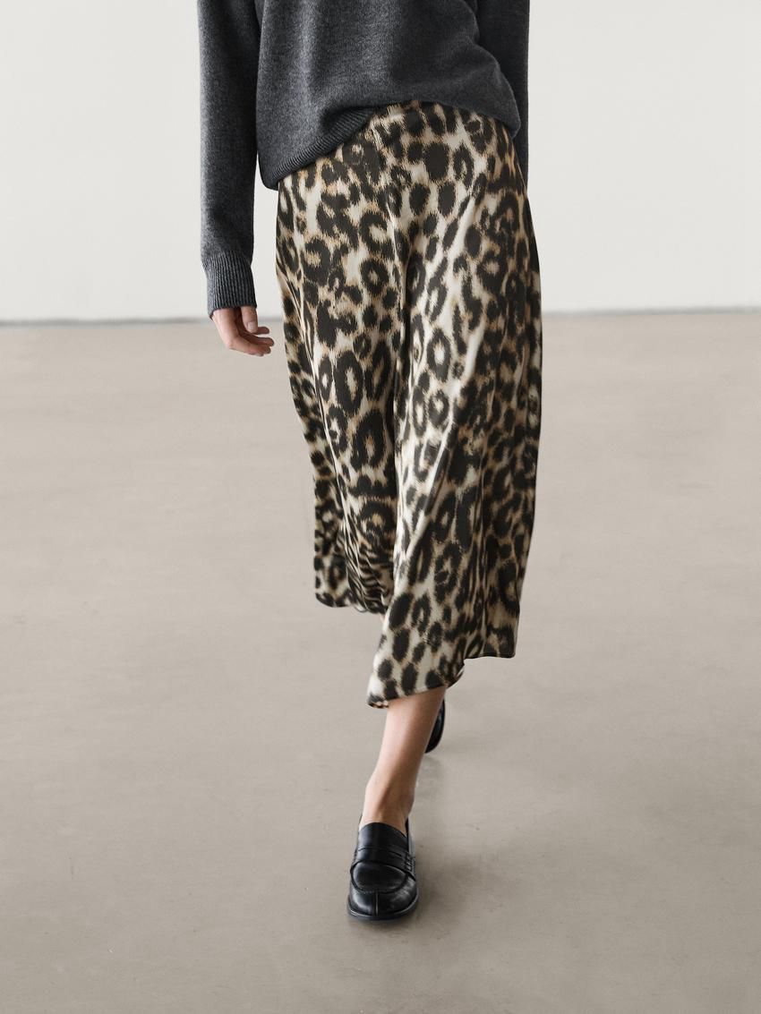 Massimo Dutti Long Animal Print Co-ord Women Skirts Leopard | US-ON6738125