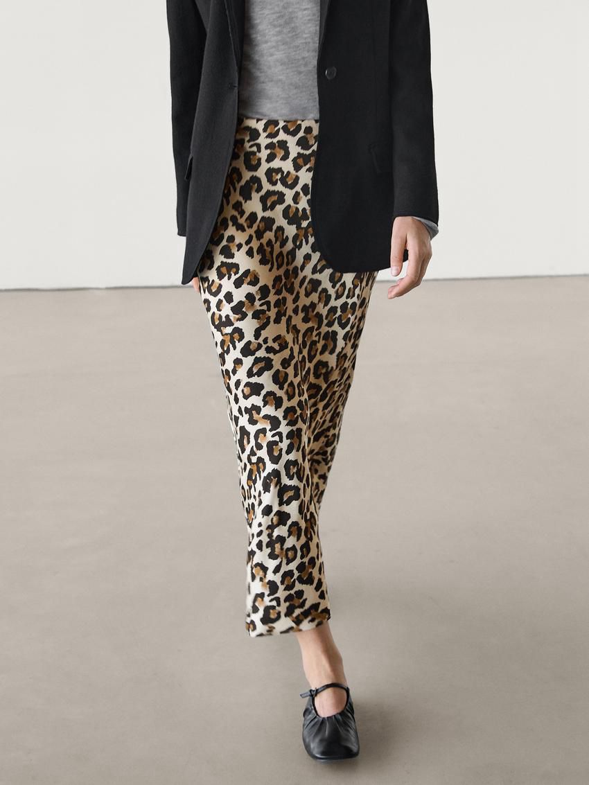 Massimo Dutti Long Animal Print Women Skirts Leopard | US-LD9514703