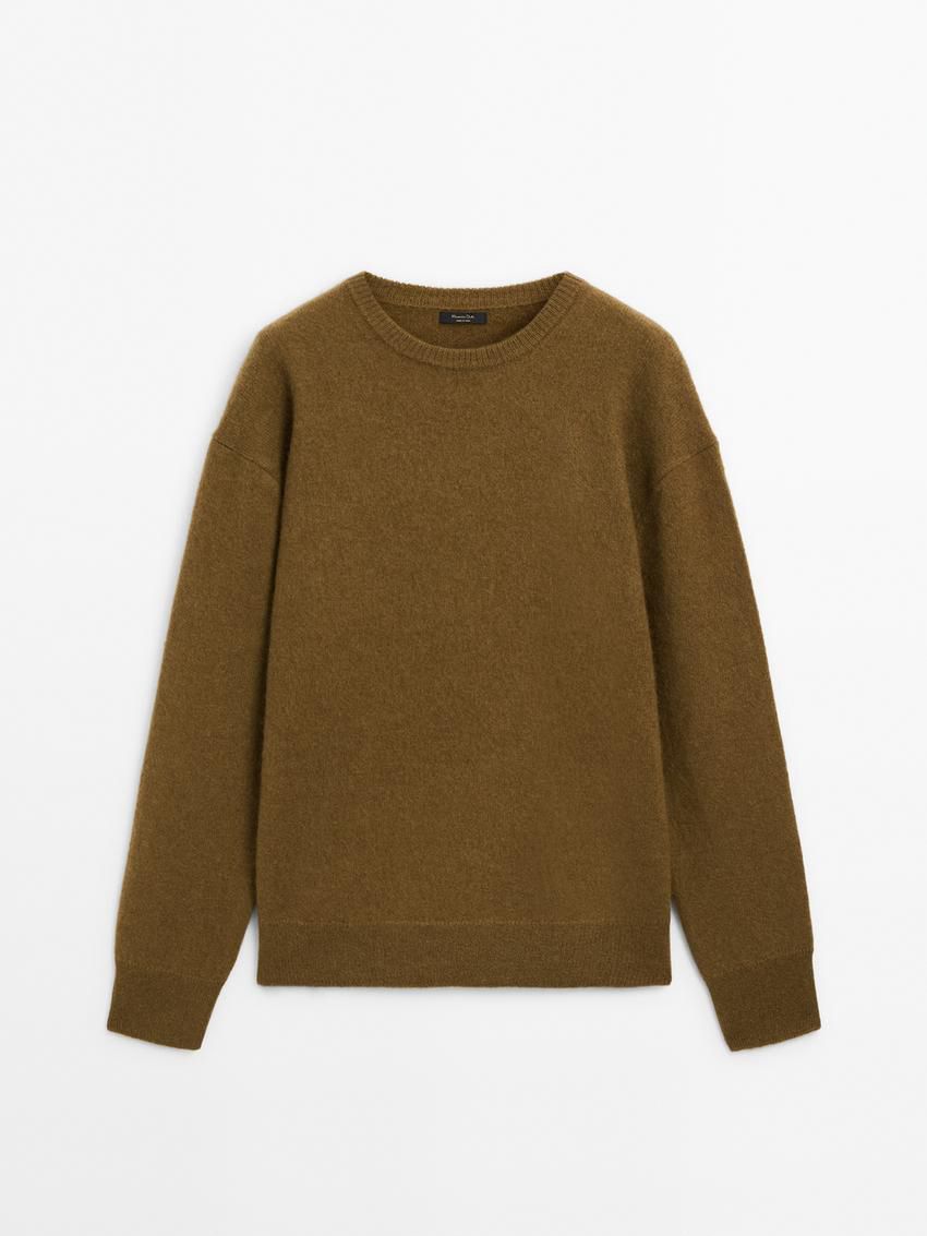 Massimo Dutti Long Brushed Cashmere Blend Women Sweater Olive | US-GX4186709