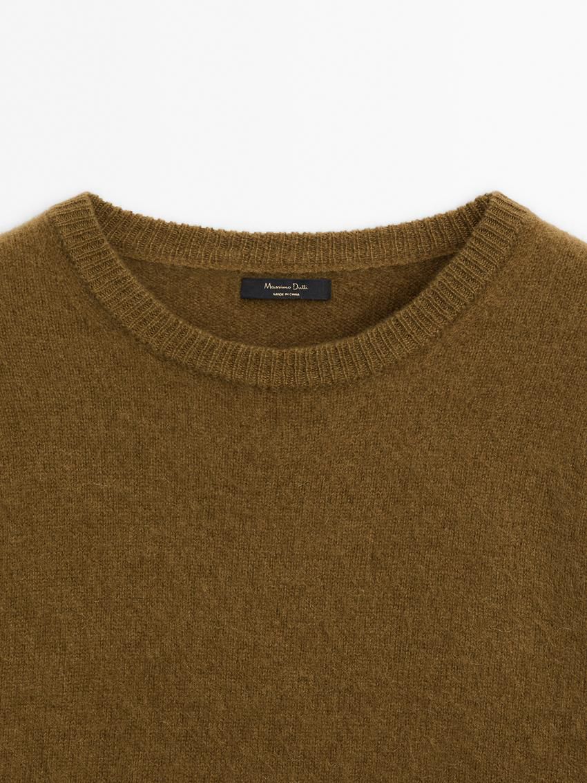 Massimo Dutti Long Brushed Cashmere Blend Women Sweater Olive | US-GX4186709