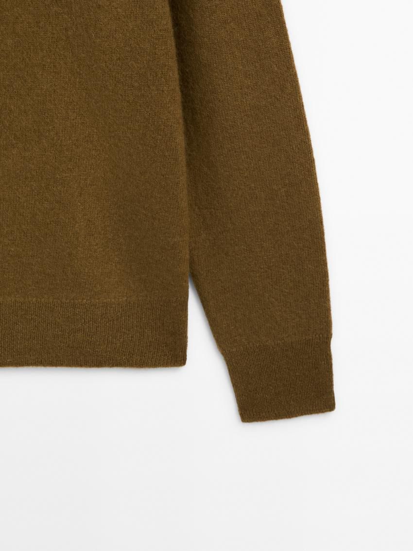 Massimo Dutti Long Brushed Cashmere Blend Women Sweater Olive | US-GX4186709