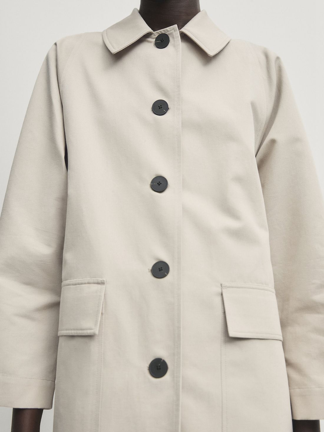 Massimo Dutti Long Cotton Blend With Buttons Women Trench Coat Cream | US-PJ0785129