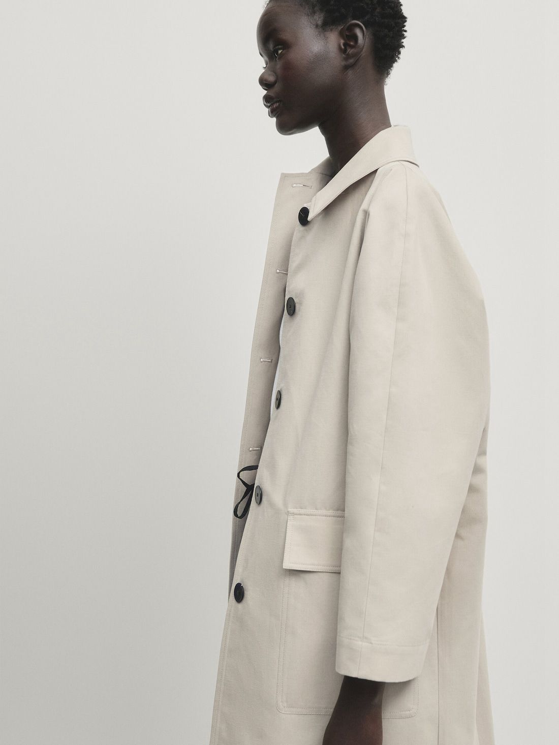 Massimo Dutti Long Cotton Blend With Buttons Women Trench Coat Cream | US-PJ0785129