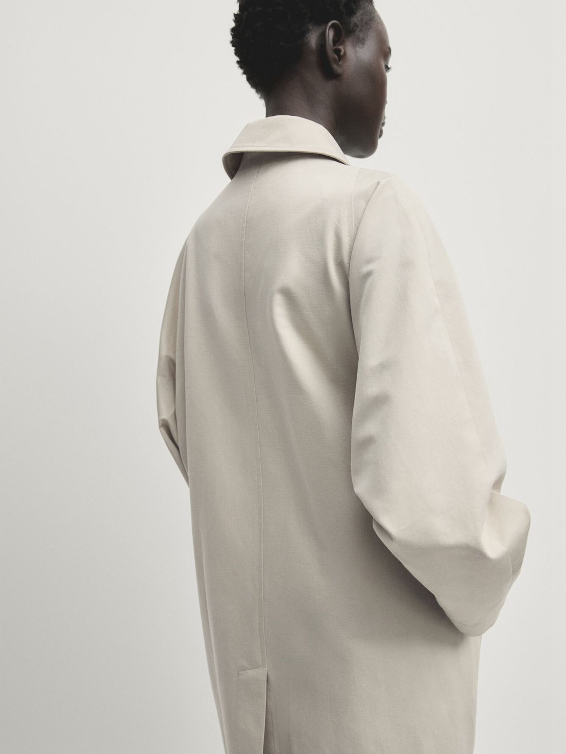 Massimo Dutti Long Cotton Blend With Buttons Women Trench Coat Cream | US-PJ0785129