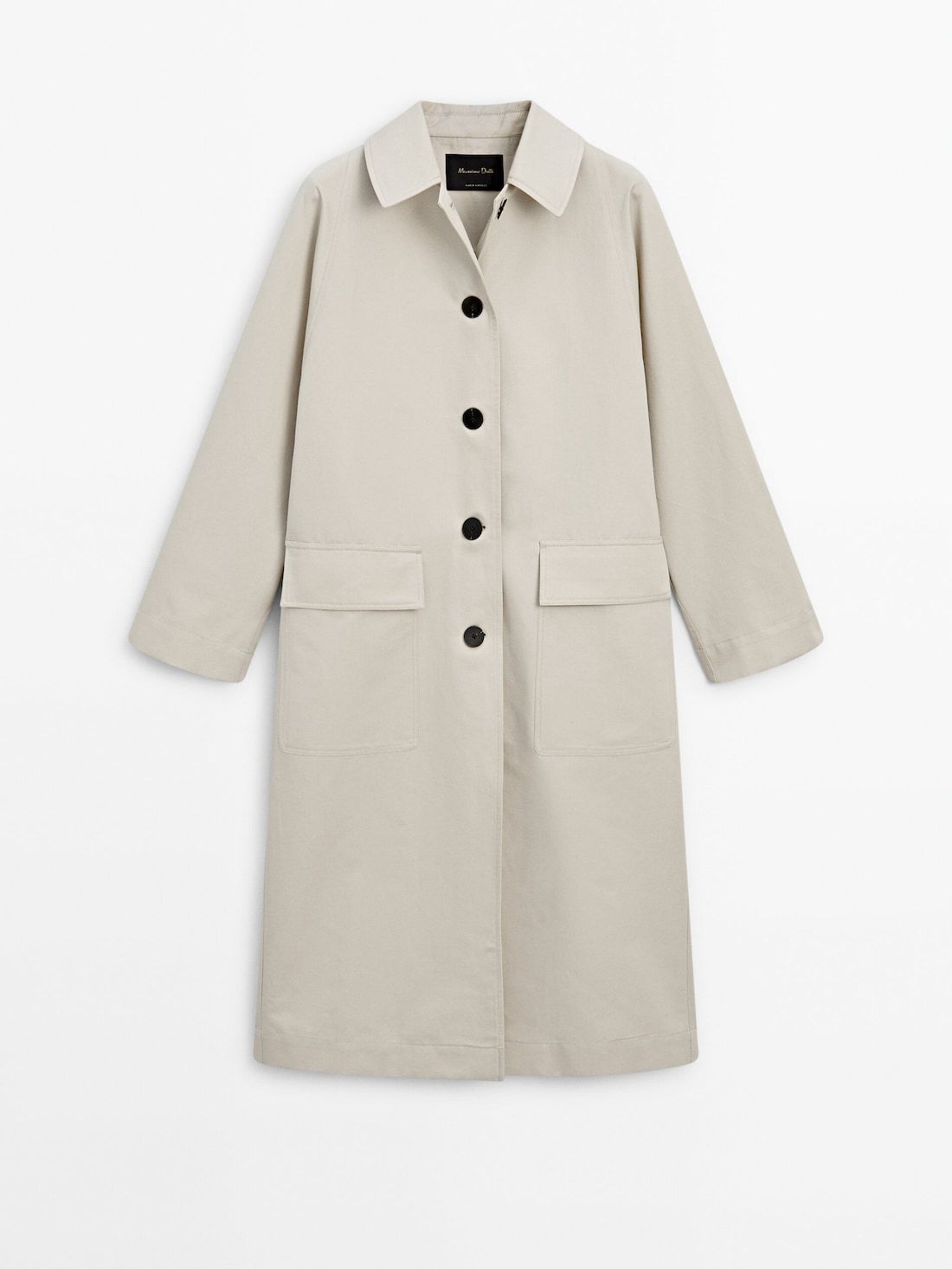 Massimo Dutti Long Cotton Blend With Buttons Women Trench Coat Cream | US-PJ0785129