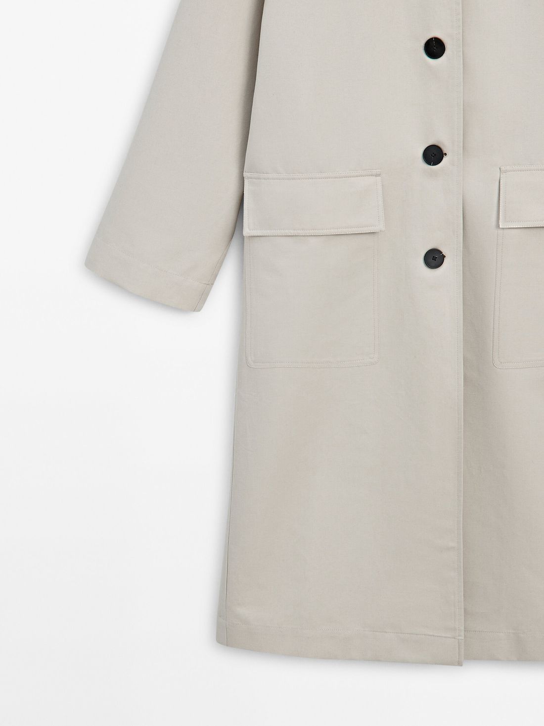 Massimo Dutti Long Cotton Blend With Buttons Women Trench Coat Cream | US-PJ0785129
