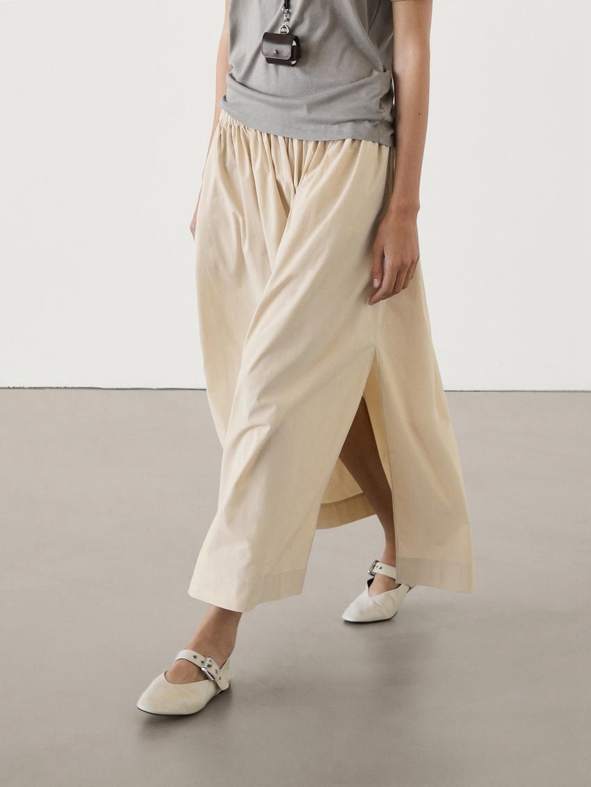 Massimo Dutti Long Cotton Flared Maxi Women Skirts Cream | US-SW8741629