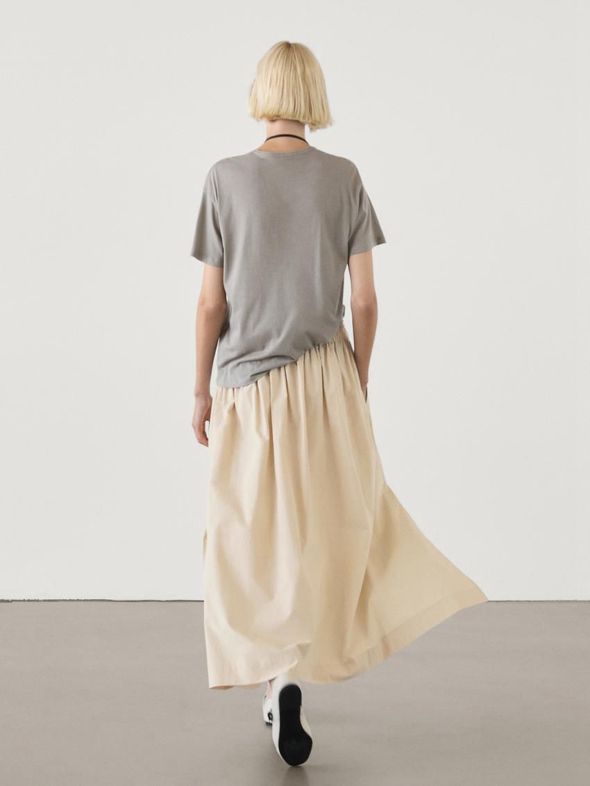 Massimo Dutti Long Cotton Flared Maxi Women Skirts Cream | US-SW8741629
