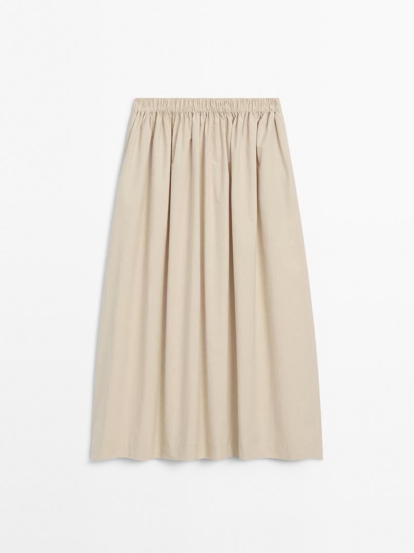 Massimo Dutti Long Cotton Flared Maxi Women Skirts Cream | US-SW8741629