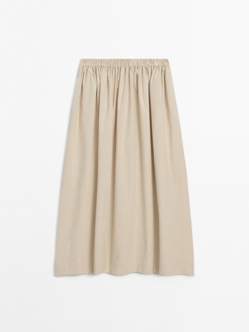 Massimo Dutti Long Cotton Flared Maxi Women Skirts Cream | US-SW8741629
