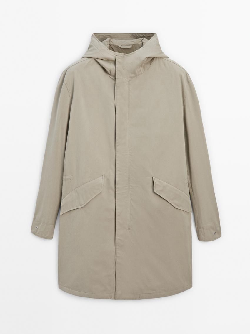 Massimo Dutti Long Cotton Quilted Men Parka Cream | US-IE5603791