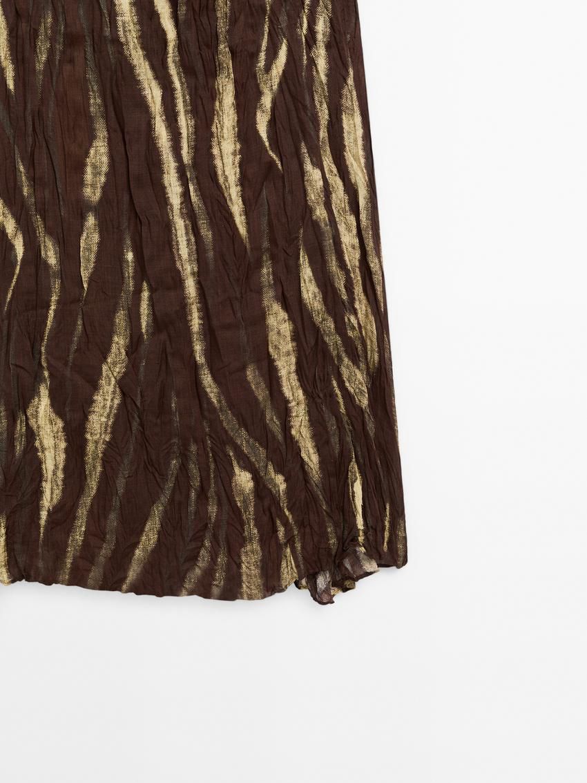 Massimo Dutti Long Creased Print Halter Neck Women Dress Dark Brown | US-DJ9514067