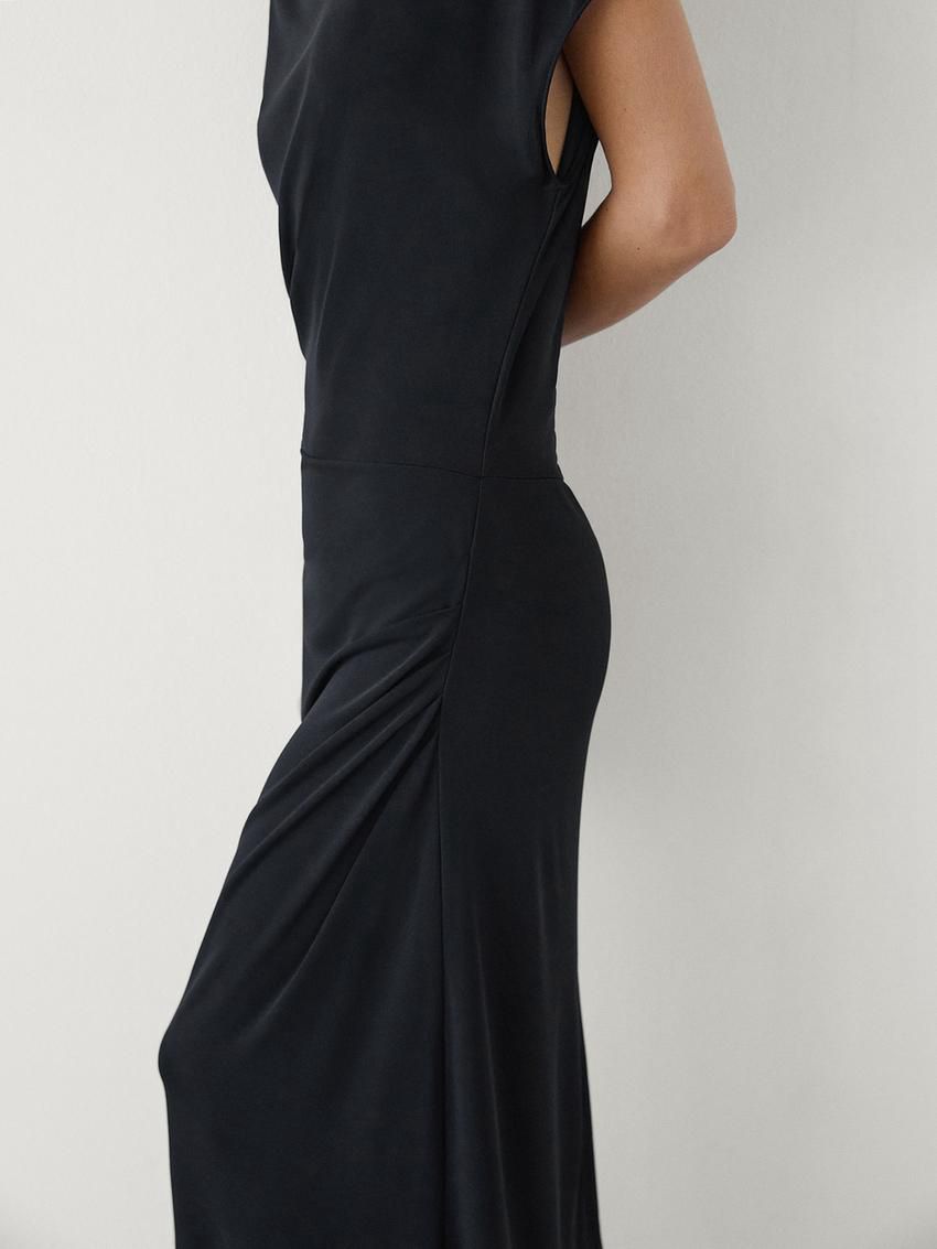 Massimo Dutti Long Draped With Shoulder Detail Women Dress Black | US-CX3254098