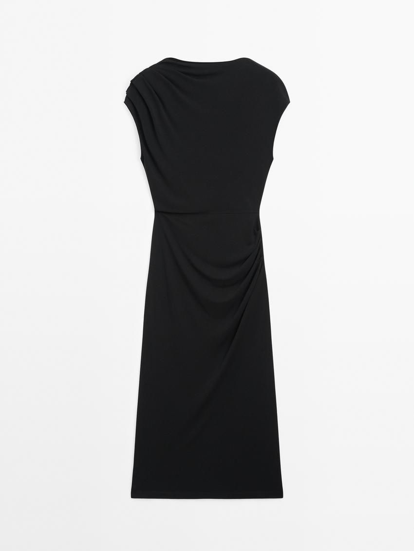 Massimo Dutti Long Draped With Shoulder Detail Women Dress Black | US-CX3254098