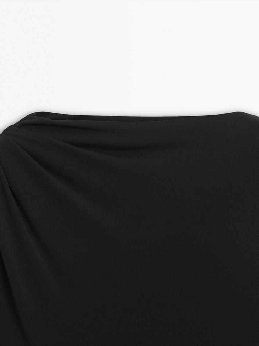 Massimo Dutti Long Draped With Shoulder Detail Women Dress Black | US-CX3254098