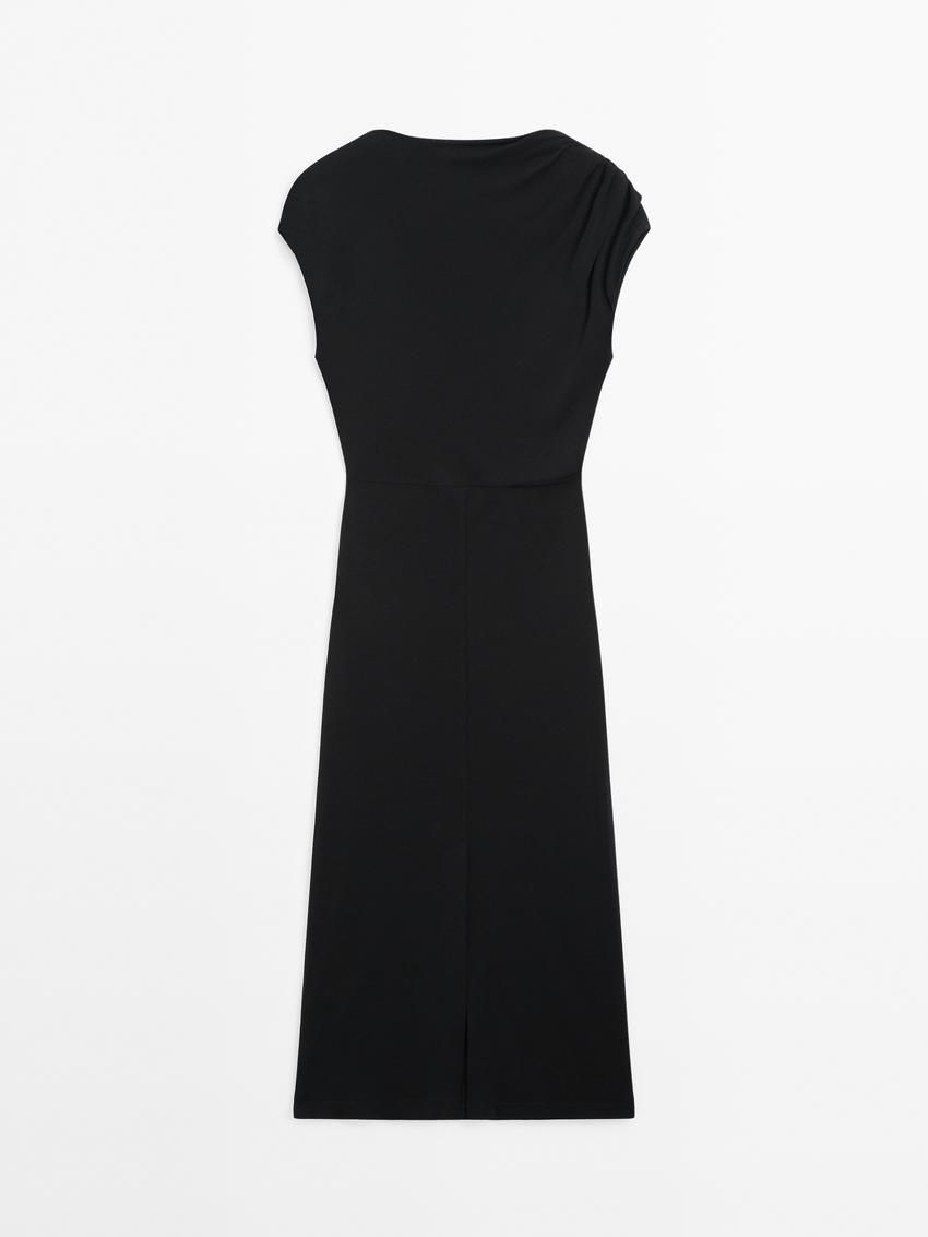 Massimo Dutti Long Draped With Shoulder Detail Women Dress Black | US-CX3254098