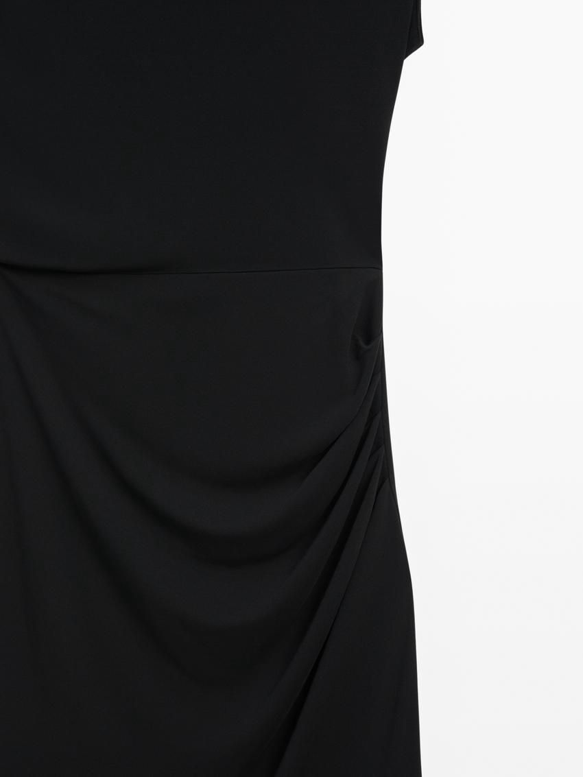 Massimo Dutti Long Draped With Shoulder Detail Women Dress Black | US-CX3254098