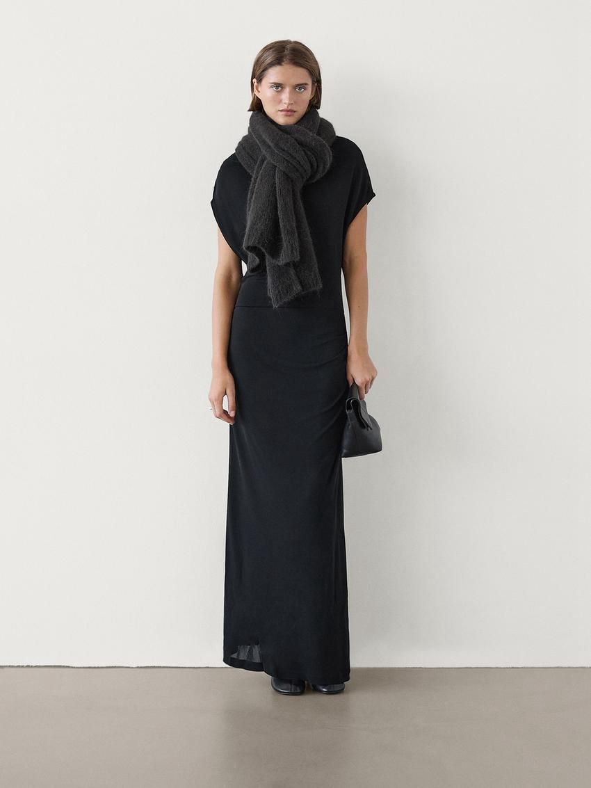 Massimo Dutti Long Draped With Shoulder Detail Women Dress Black | US-CX3254098