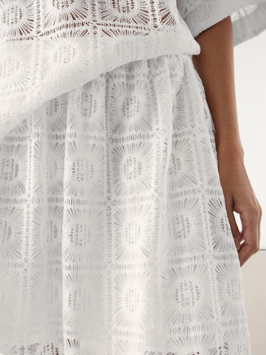 Massimo Dutti Long Embroidered Crochet Co-ord Women Skirts White | US-IO3526948