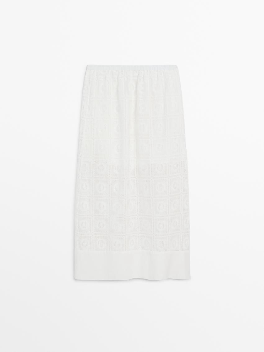 Massimo Dutti Long Embroidered Crochet Co-ord Women Skirts White | US-IO3526948