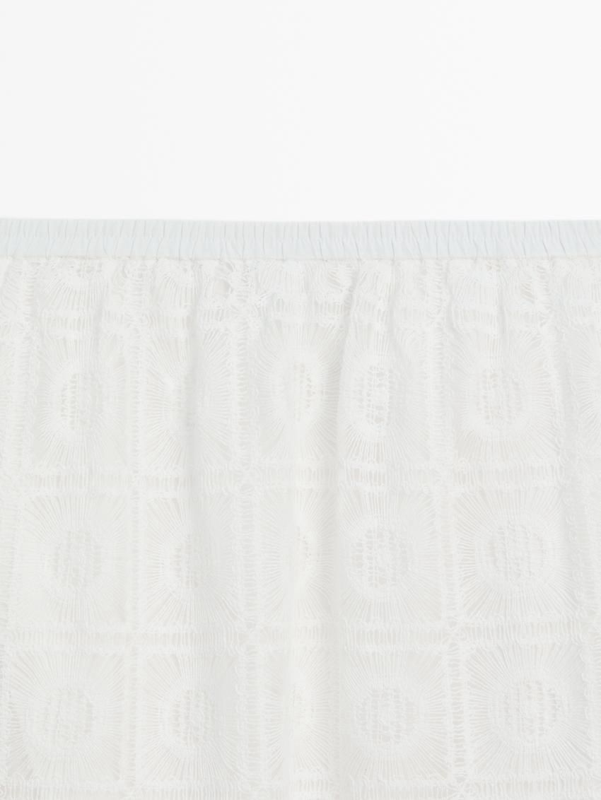 Massimo Dutti Long Embroidered Crochet Co-ord Women Skirts White | US-IO3526948