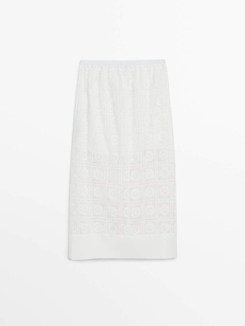 Massimo Dutti Long Embroidered Crochet Co-ord Women Skirts White | US-IO3526948