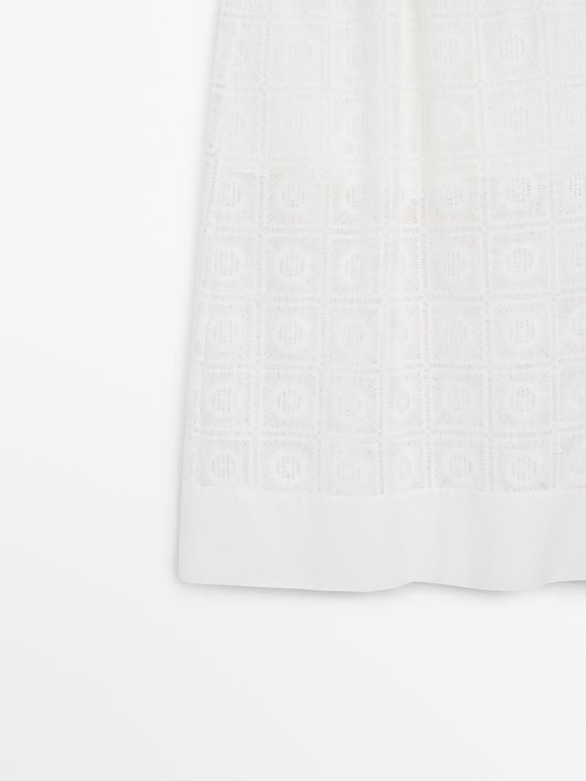 Massimo Dutti Long Embroidered Crochet Co-ord Women Skirts White | US-IO3526948