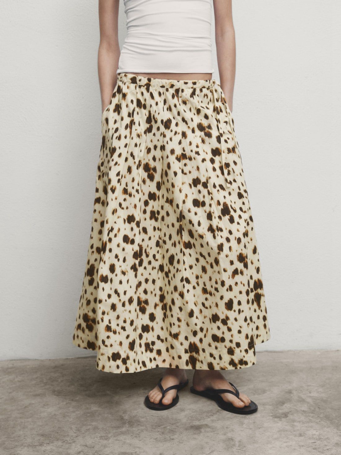 Massimo Dutti Long Flared Animal Print Women Skirts Cream / Dark Brown | US-MP2659013