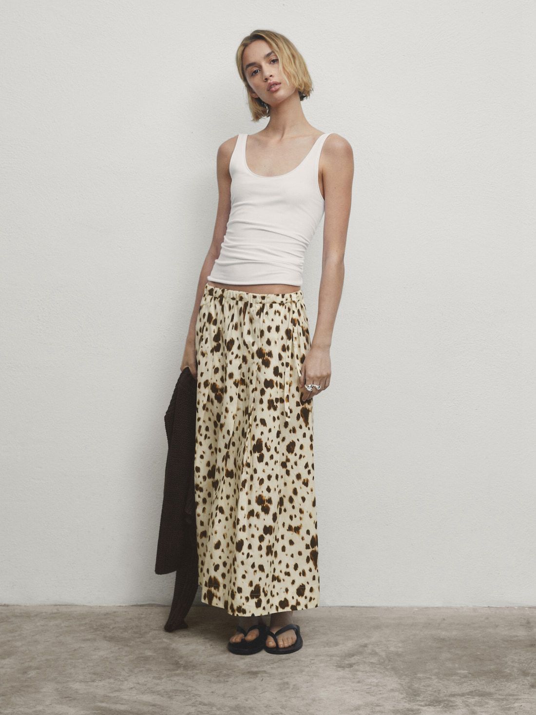 Massimo Dutti Long Flared Animal Print Women Skirts Cream / Dark Brown | US-MP2659013