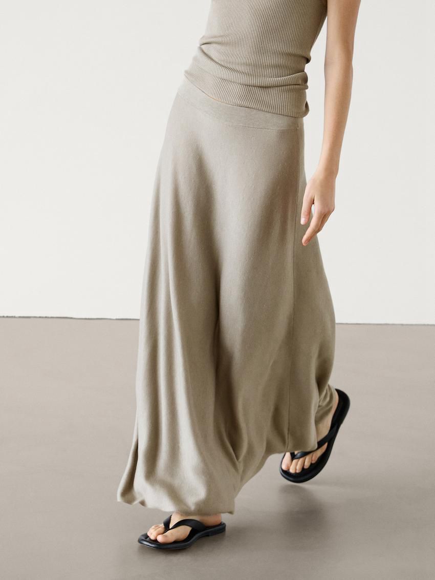 Massimo Dutti Long Flared Knit Women Skirts Light Khaki | US-MO4356280