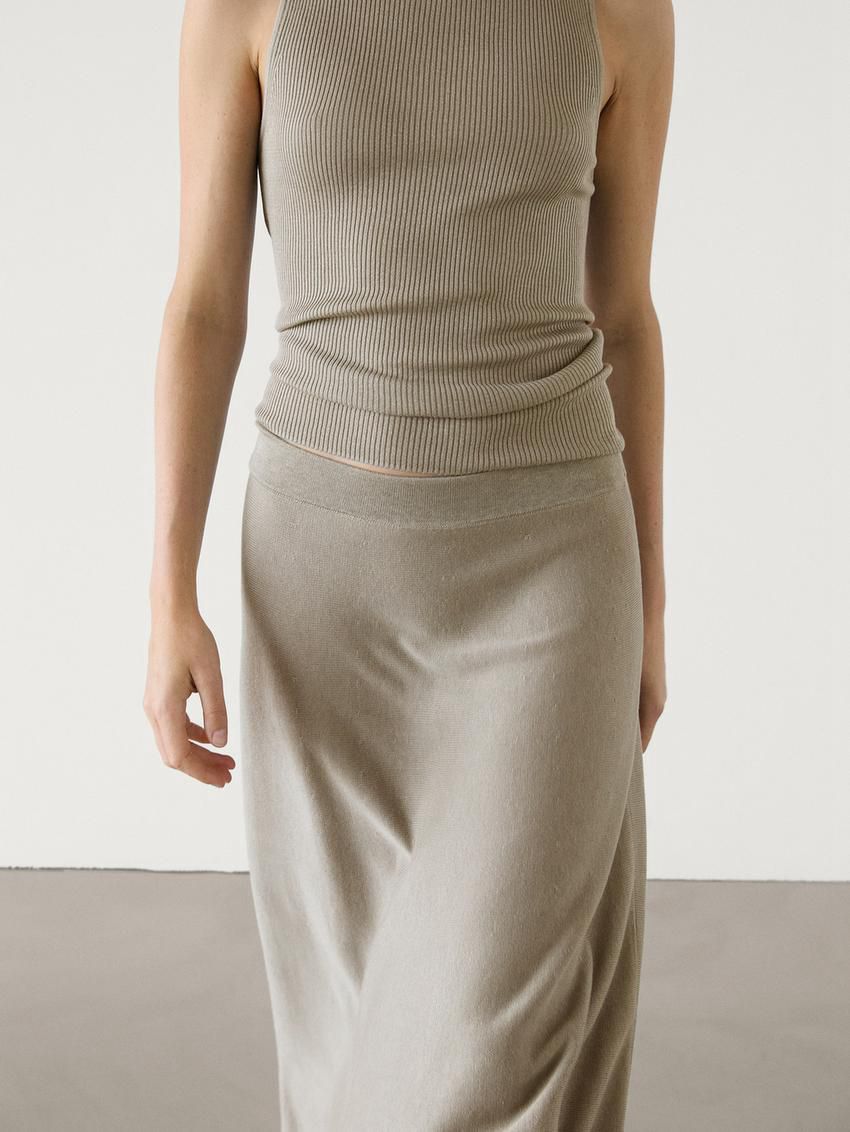 Massimo Dutti Long Flared Knit Women Skirts Light Khaki | US-MO4356280
