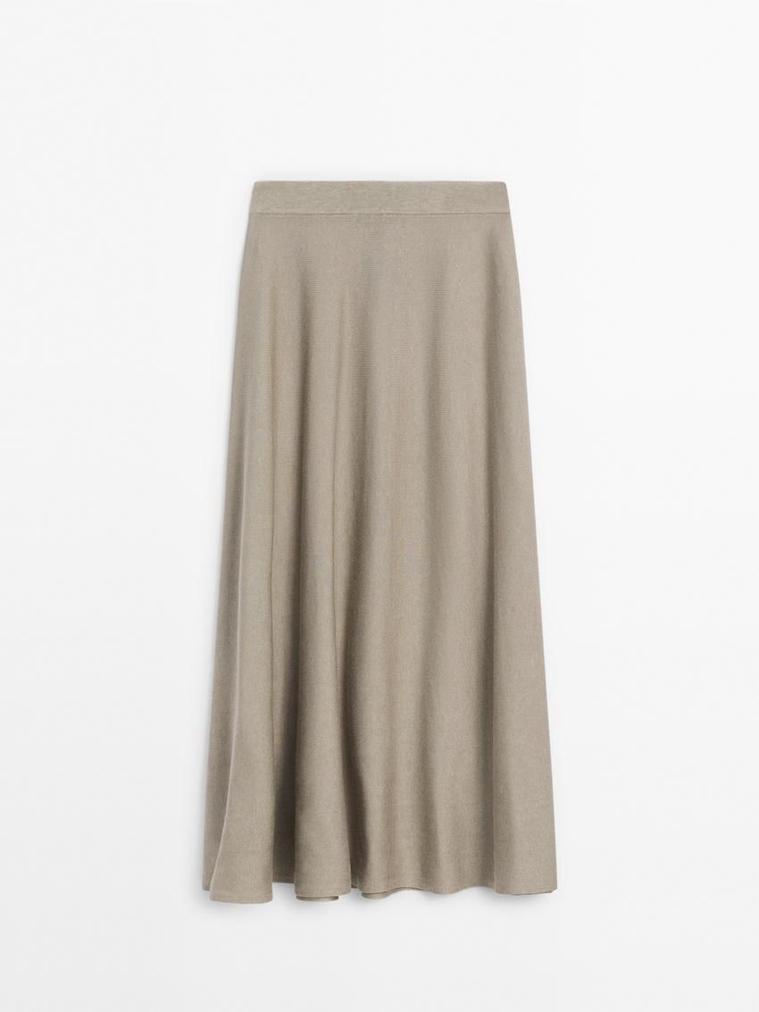 Massimo Dutti Long Flared Knit Women Skirts Light Khaki | US-MO4356280