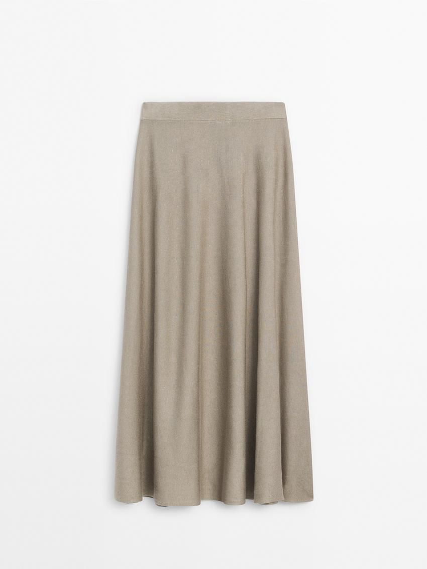 Massimo Dutti Long Flared Knit Women Skirts Light Khaki | US-MO4356280